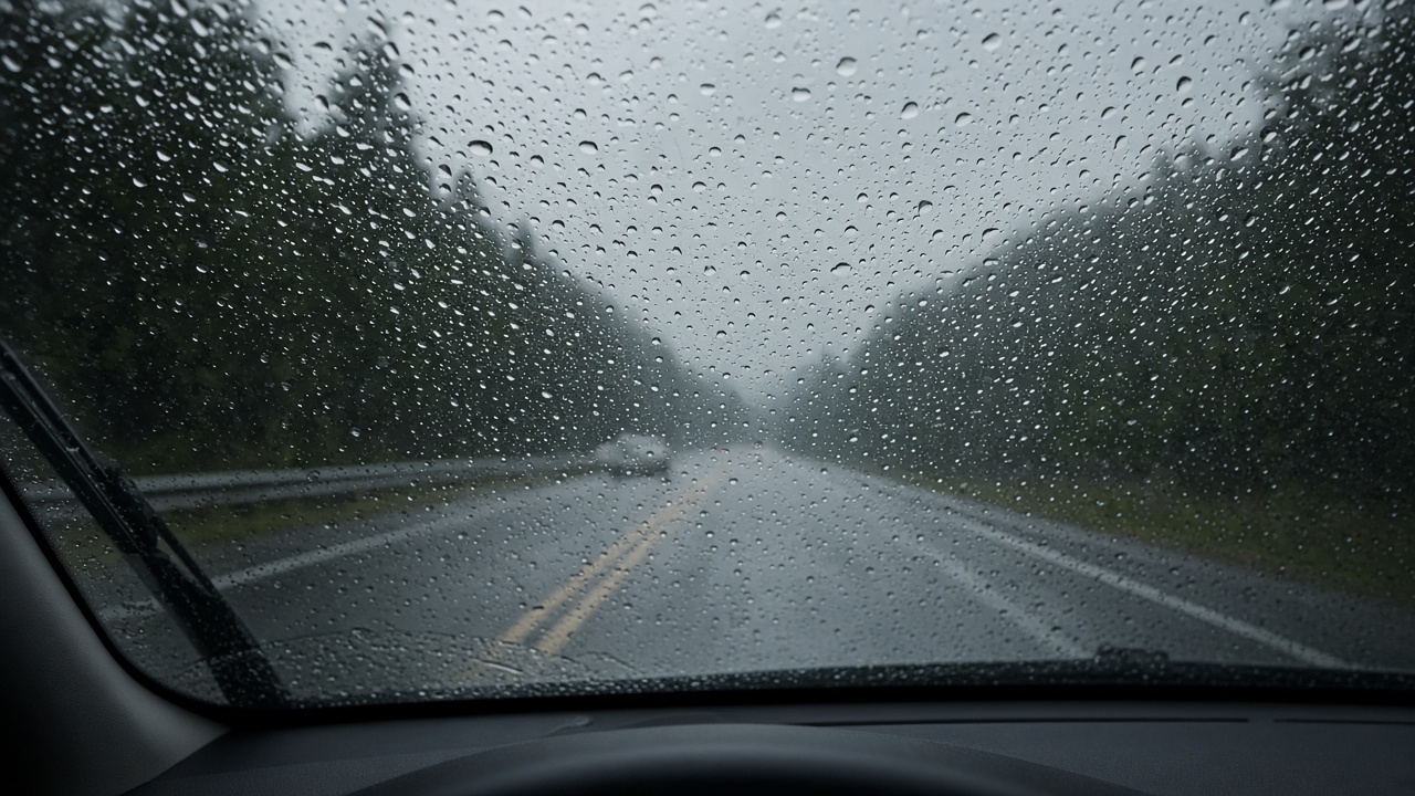 Regen op de ruit van een wagen